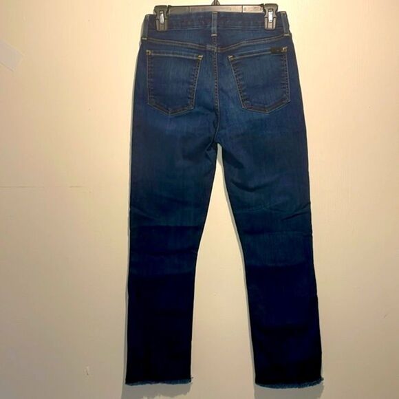 7 For All Mankind- Jen 7 Embellished Hem Straight Crop Jeans Dark Hudson Blue 4 - Picture 3 of 10